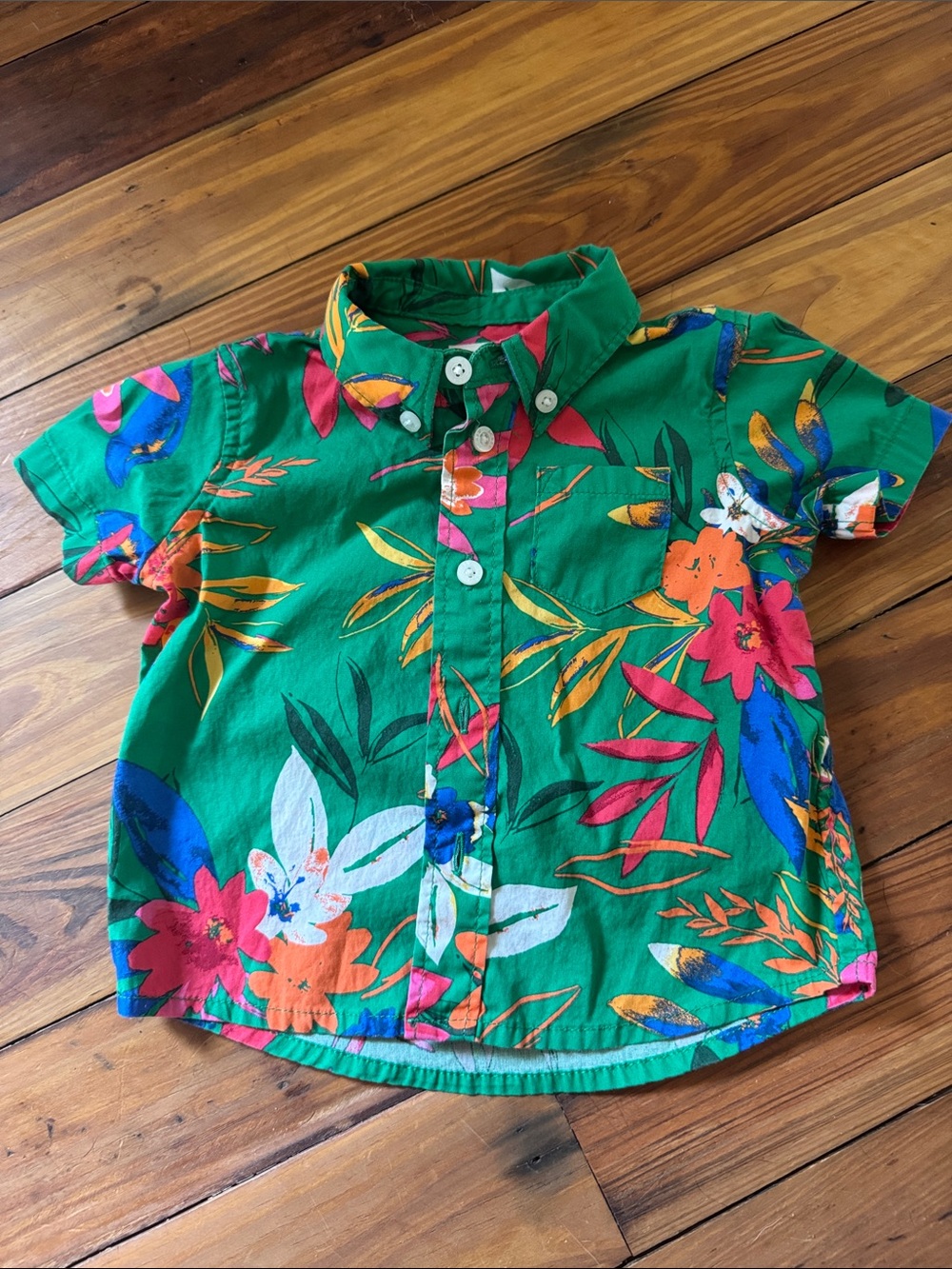 Crewcuts Green Tropical Floral Button-Down Shirt
